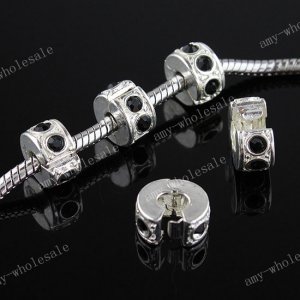 50x Black Crystal Silver Stopper/Lock Bead Fit Bracelet WHOLE SALE