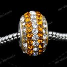 STRIPE CRYSTAL RHINESTONE 925 SILVER EUROPEAN BIG HOLE BEADS FIT  BRACELET