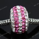 PINK CRYSTAL RHINESTONE 925 SILVER EUROPEAN BEAD 1PC