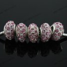 5X PINK CRYSTAL RESIN WHITE EUROPEAN BEADS FIT BRACELET