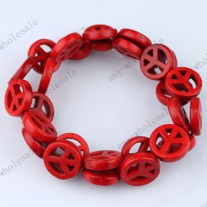 15MM RED TURQUOISE HOWLITE PEACE SIGN GEM BEADS 15.5"L