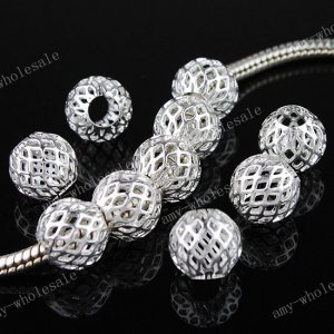 20PCS SILVER MESH NET BALL CHARM BEADS FIT LOOSE BEADS