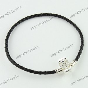 10PCS HANDMADE BLACK LEATHER CHARM BRACELET FIT BEADS 19CM