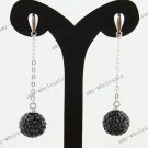 Authentic Black Czech Crystal 925 Silver Fashion Ball Dangle Earring 10mm