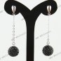 Authentic Black Czech Crystal 925 Silver Fashion Ball Dangle Earring 10mm