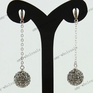 Authentic Gray Czech Crystal 925 Silver Fashion Ball Dangle Earring 10mm