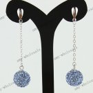 Authentic Light Blue Czech Crystal 925 Silver Fashion Ball Dangle Earring 10mm