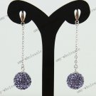 Deep Voilet Czech Crystal Genuine 925 Silver Disco  Ball Dangle Earring 10mm