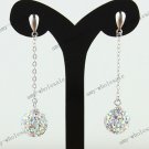 Clear AB Czech Crystal Genuine 925 Silver Disco  Ball Dangle Earring 10mm