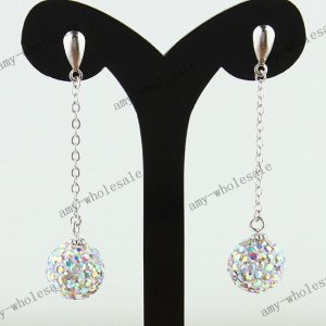 Clear AB Czech Crystal Genuine 925 Silver Disco  Ball Dangle Earring 10mm