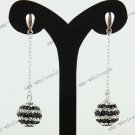 Clear&Blcak Czech Crystal Genuine 925 Silver Disco  Ball Dangle Earring 10mm