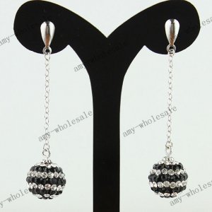 Clear&Blcak Czech Crystal Genuine 925 Silver Disco  Ball Dangle Earring 10mm