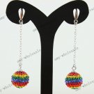 Rainbow Czech Crystal Genuine 925 Silver Disco  Ball Dangle Earring 10mm