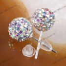Best Christmas Gift AB Clear Czech Crystal 925  Silver Fashion Ball Earring 8mm