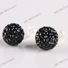 Best Christmas Gift Black Czech Crystal 925  Silver Fashion Ball Earring 8mm