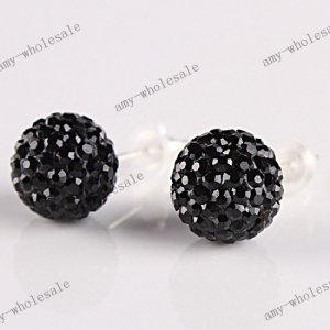 Best Christmas Gift Black Czech Crystal 925  Silver Fashion Ball Earring 8mm