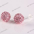Best Christmas Gift Pink Czech Crystal 925  Silver Fashion Ball Earring 8mm