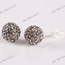 Best Christmas Gift Gray Czech Crystal 925  Silver Fashion Ball Earring 8mm