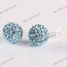 Best Christmas Gift Ocean Blue Czech Crystal 925 Silver Fashion Ball Earring 8mm