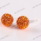 Best Christmas Gift Orange Czech Crystal 925 Silver Ball Earring Stud 8mm
