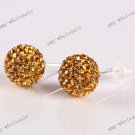 Best Christmas Gift Golden Czech Crystal 925 Silver Ball Earring Stud 8mm