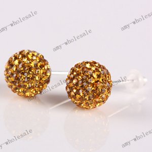 Best Christmas Gift Golden Czech Crystal 925 Silver Ball Earring Stud 8mm