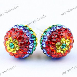 Best Christmas Gift Rainbow Czech Crystal 925 Silver Ball Earring Stud 8mm