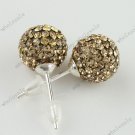 Best Christmas Gift Light Golden Czech Crystal 925 Silver Ball Earring Stud 8mm