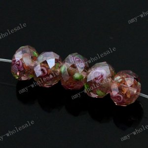 5pcs Lilac Lampwork Glass Faceted Charm Beads 7X10MM