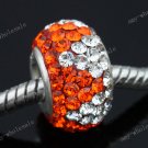 ORANGE CZECH CRYSTAL 925 SILVER BIG HOLE LOOSE BEAD FINDINGS FIT CHARM BRACELET