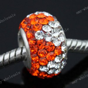 ORANGE CZECH CRYSTAL 925 SILVER BIG HOLE LOOSE BEAD FINDINGS FIT CHARM BRACELET