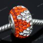 ORANGE CZECH CRYSTAL 925 SILVER BIG HOLE LOOSE BEAD FINDINGS FIT CHARM BRACELET