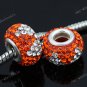 ORANGE CZECH CRYSTAL 925 SILVER BIG HOLE LOOSE BEAD FINDINGS FIT CHARM BRACELET