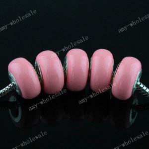 100X PINK  POLYMER CLAY EUROPEAN BIG HOLE CHARM BEADS FINDINGS WHOLESALE