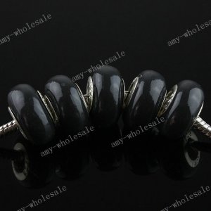 20X Black POLYMER CLAY EUROPEAN BIG HOLE CHARM BEADS FINDINGS WHOLESALE
