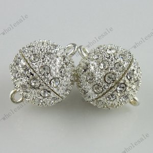 100x Silver Plated Clear Crystal Silver Ball Charm Clasp Findings 16mm WHOLESALE