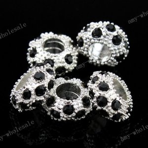 5pcs BLACK CRYSTAL SILVER CHARM BEAD BRACELET 7X12MM
