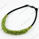 Peridot Olivine Chip Bead Cord Rope Clasp Necklace 19"L