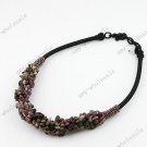 Tourmaline Chip Bead Cord Rope Gemstone Necklace 19"L
