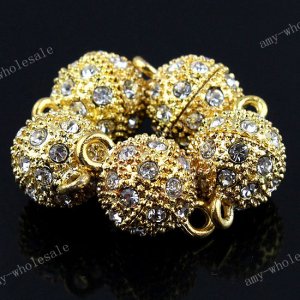 WHOLESALE 12mm Clear Crystal Gold Ball Magnetic Clasps Jewelry findings 50x