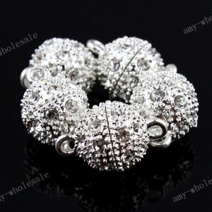 12mm Crystal Magnetic Silver Clasp Bead Jewelry Findings 5x