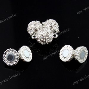 10 PCS MAGNETIC RHINESTONE SILVER ROUND BALL CLASP JEWELRY FINDINGS