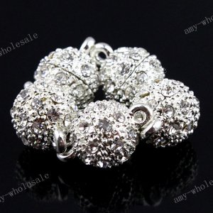 50 PCS MAGNETIC RHINESTONE CRYSTAL SILVER ROUND BALL CLASP FINDINGS WHOLE SALE