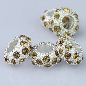 5PCS LIGHT GOLDEN CRYSTAL SILVER SPACER BEADS 6X11mm