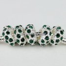 5X DEEP GREEN CRYSTAL SILVER SPACER CHARM BEADS M010808