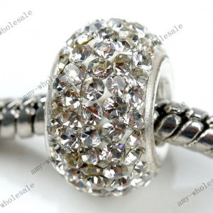 925 SILVER CLEAR CRYSTAL FIT CHARM BEAD BRACELET 7X11mm