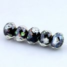 5pcs BLACK LAMPWORK GLASS FLOWER FACETED  LOOSE BEADS