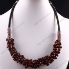 Garnet Gemstone Chip Bead Knitted Fashion Necklace 19"