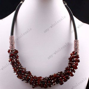 Garnet Gemstone Chip Bead Knitted Fashion Necklace 19"