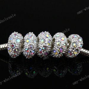 50X CLEAR AB CRYSTAL BIG HOLE EUROPEAN CHARM BEAD FIT BRACELET 7X12MM WHOLESALE